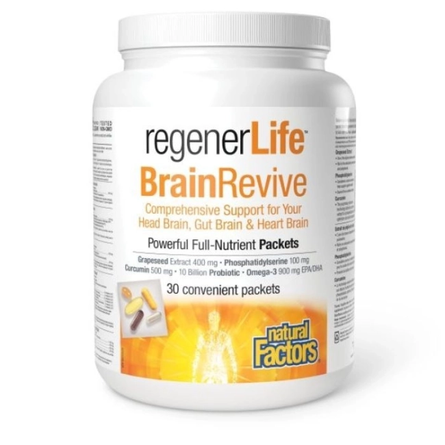 Natural Factors 30 дневна програма в подкрепа на когнитивното и мозъчно здраве - Rеgener Life™ BrainRevive, 30 индивидуално опаковани пакетчета