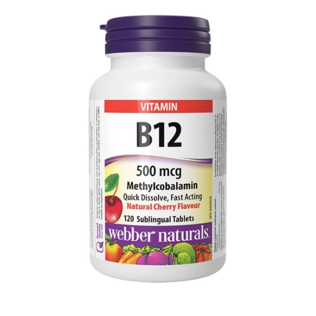 Webber Naturals Мозъчна и нервна система - Витамин В12, 500 µg х 120 сублингвални таблетки