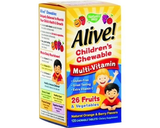 Nature's Way Alive Мултивитамини за деца Алайв - Alive! Children's Chewable Multi-Vitamin, 120 дъвчащи таблетки