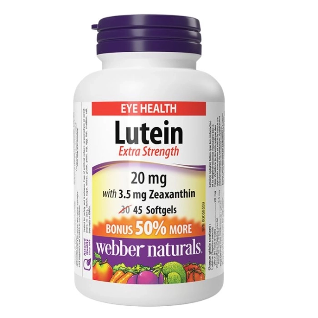 Webber Naturals Очно здраве - Лутеин 20 mg + Зеаксантин 3.5 mg, 45 софтгел капсули