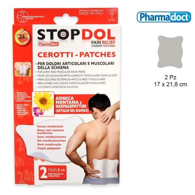 STOPDOL Pain Relief Пластир за болки в кръста с арника, дяволски нокът и върба x2 броя, размер 17 x 21.8 см