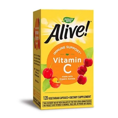Nature's Way Alive Витамин С от ацерола organic Алайв - Alive! Vitamin C Immune Support, 120 капсули