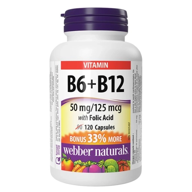 Webber Naturals Намалява нивата на хомоцистеин и поддържа сърцето - Витамин В6 +В12 + Фолиева киселина, 120 капсули