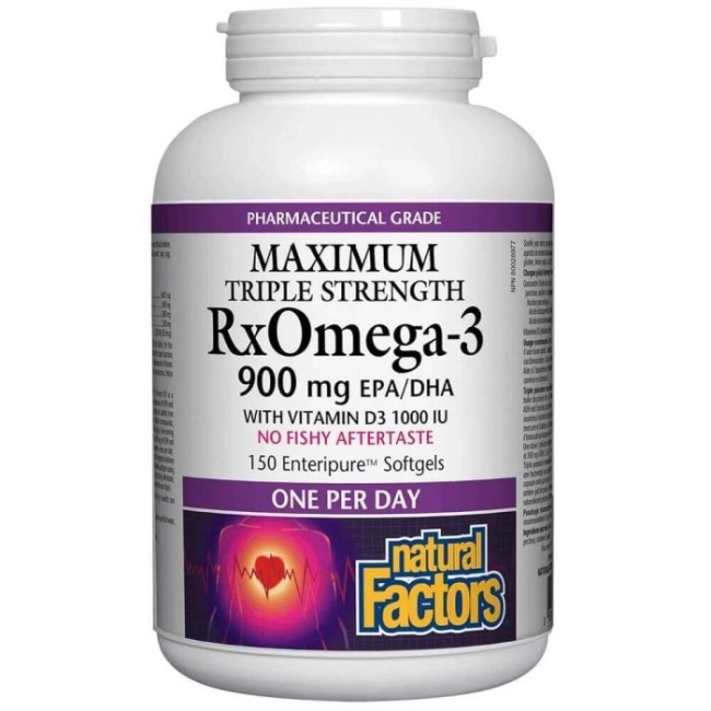Natural Factors RX Omega-3 Maximum Triple Stength 1425 mg (тройна концентрация 900 mg EPA DHA) + витамин D3 1000 IU, 150 софтгел капсули