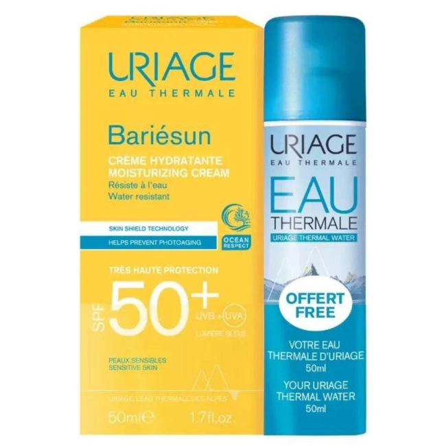 Uriage Bariesun Слънцезащитен крем за лице SPF50+ 50 мл + Uriage Eau Thermale Хидратираща и успокояваща термална вода 50 мл