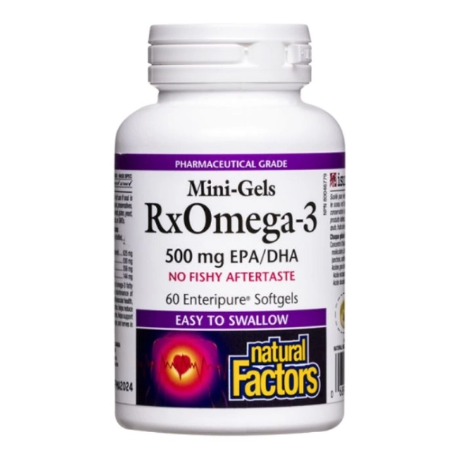 Natural Factors Rx Omega-3 Мини гелс, 500 mg (EPA 356 mg/ DHA 144 mg) х 60 софтгел капсули