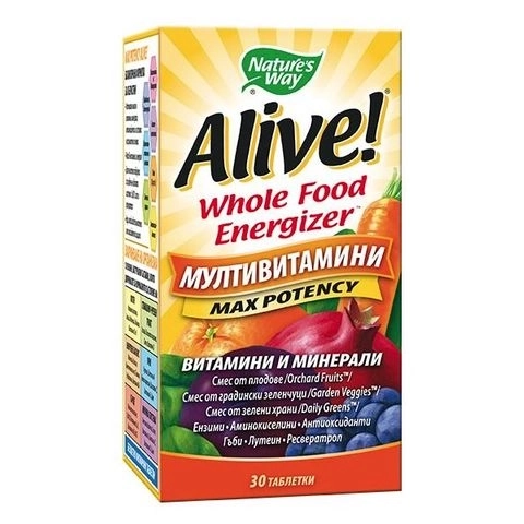 Nature's way Alive Мултивитамини максимум сила Алайв - Alive! Max Potency Whole Food Energizer, 60 таблетки