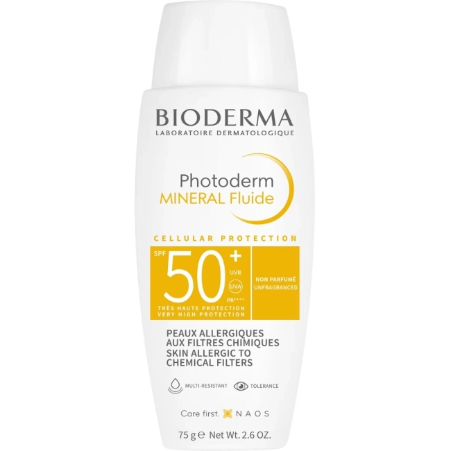 Bioderma Photoderm Mineral Слънцезащитен флуид за нетолерантна кожа SPF50+ 75 г