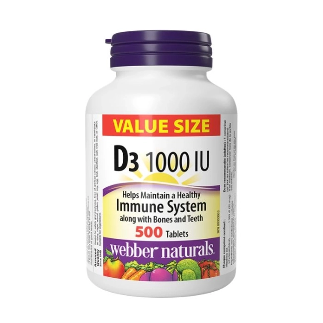 Webber Naturals Здрави кости и силен имунитет - Витамин D3 1000 IU, 500 таблетки
