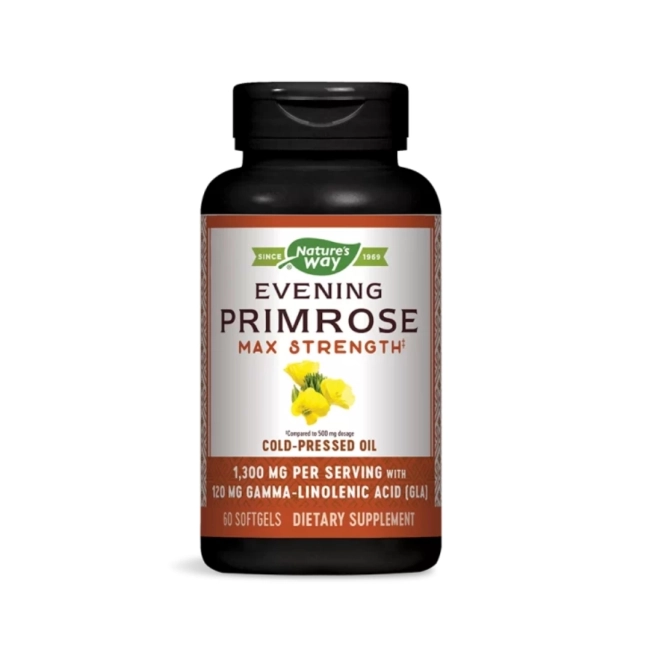 Вечерна иглика (масло) –  висока концентрация - Хормонален баланс – Evening Primrose Max Strength, 1300 mg, 60 софтгел капсули