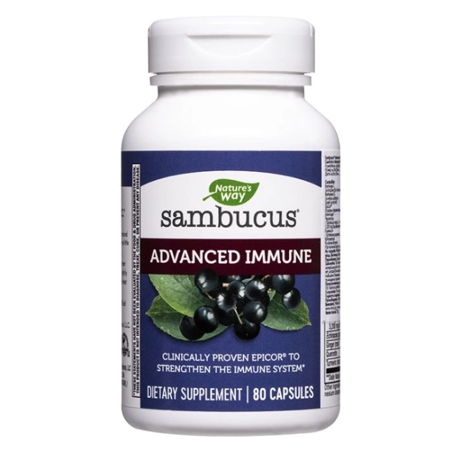 Nature’s Way Самбукус с черен бъз, кверцетин, постбиотици, витамини - Sambucus Advanced Immune – мощна имунна защита, 80 капсули