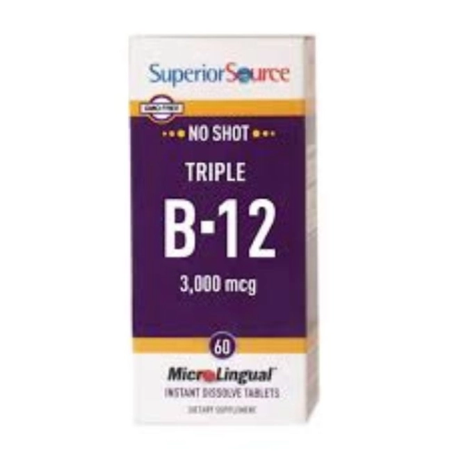 Superior Source Витамин В12 3000 mcg - Нервна система, 60 сублингвални таблетки