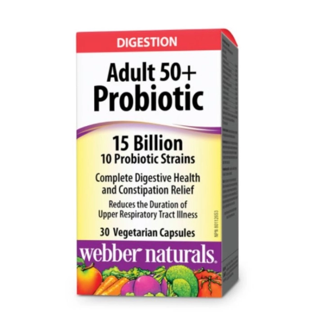Webber Naturals Чревен баланс и добро храносмилане - Пробиотик за възрастни 50+,15 млрд. активни пробиотици, 10 щама, 30 капсули
