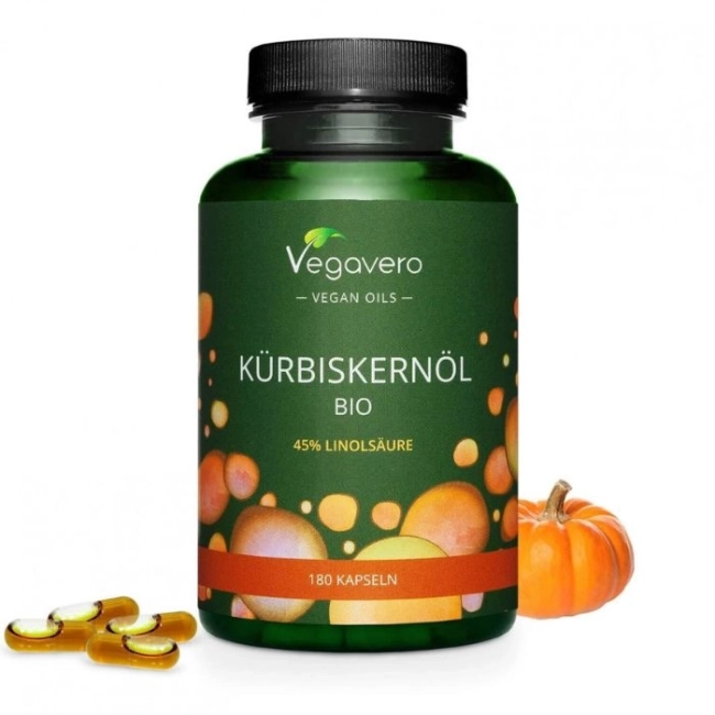 Vegavero Кürbiskernöl Bio / Масло от био тиквено семе, 180 капсули, 100% Vegan
