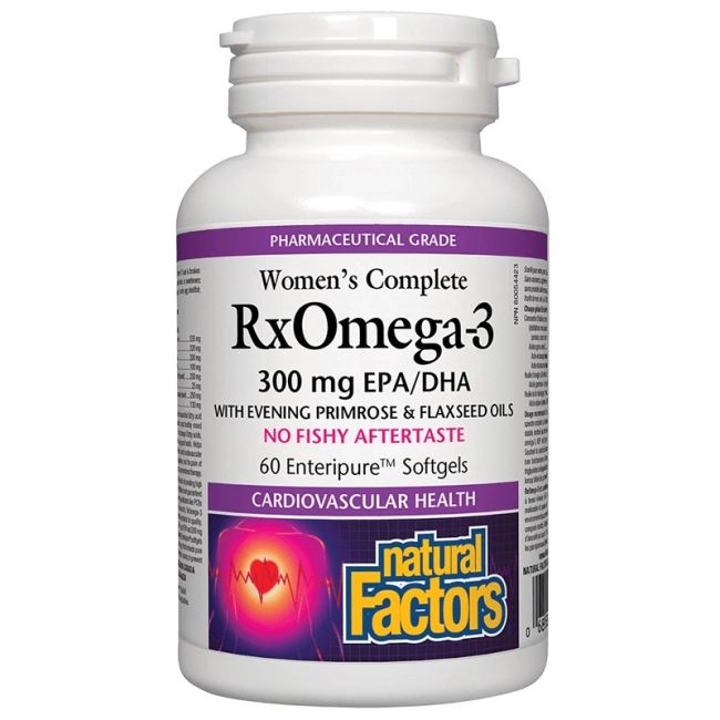 Natural Factors RxОмега-3 за жени - Рибено масло, ленено масло и масло от вечерна иглика, 60 софтгел капсули