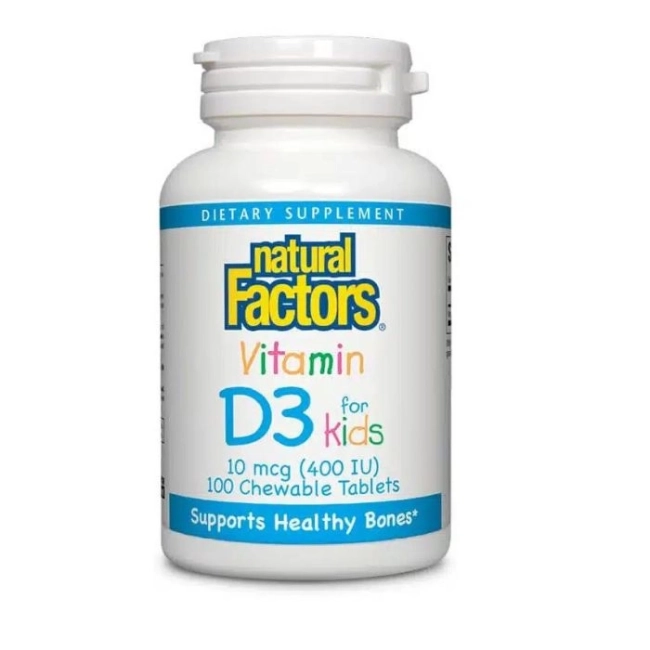 Natural Factors Витамин D3 за деца 400 IU, 100 дъвчащи таблетки