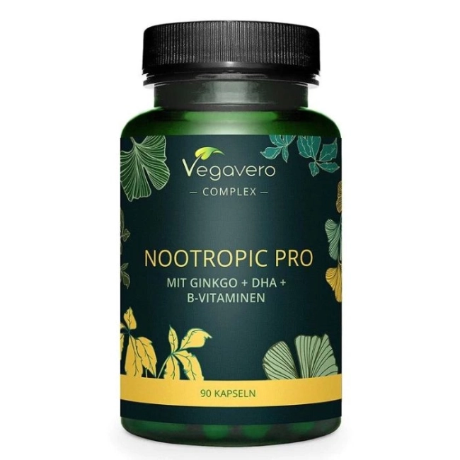 Vegavero Памет и концентрация - Ноотропик Про с гинко билоба, DHA и витамини В,  90 капсули