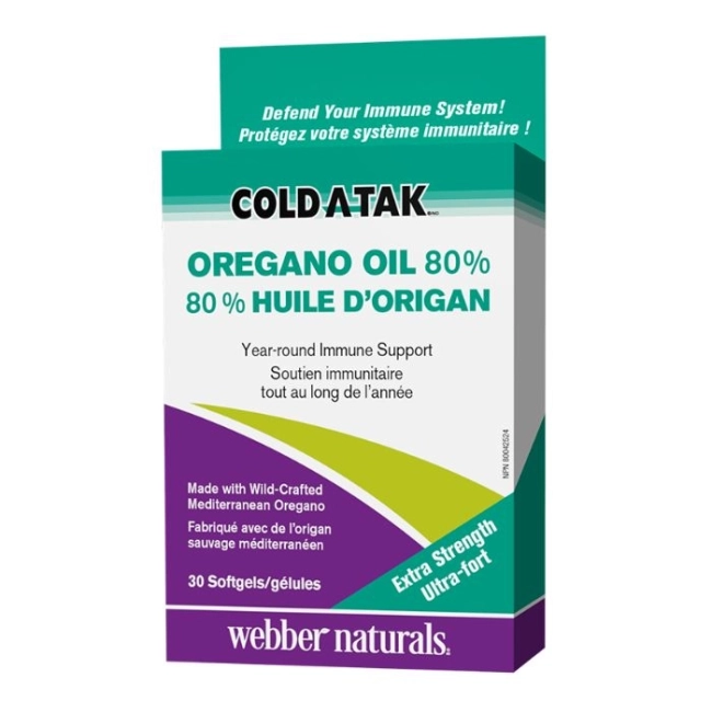 Webber Naturals Cold-A-Tak® Oregano Oil Extra Strength / Риган (масло / 80% карвакрол), 180 mg, 30 софтгел капсули