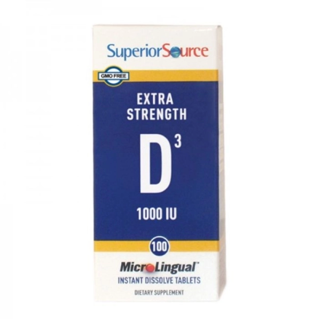 Superior Source Витамин D3 25 µg  - костна система и имунитет, 100 сублингвални таблетки