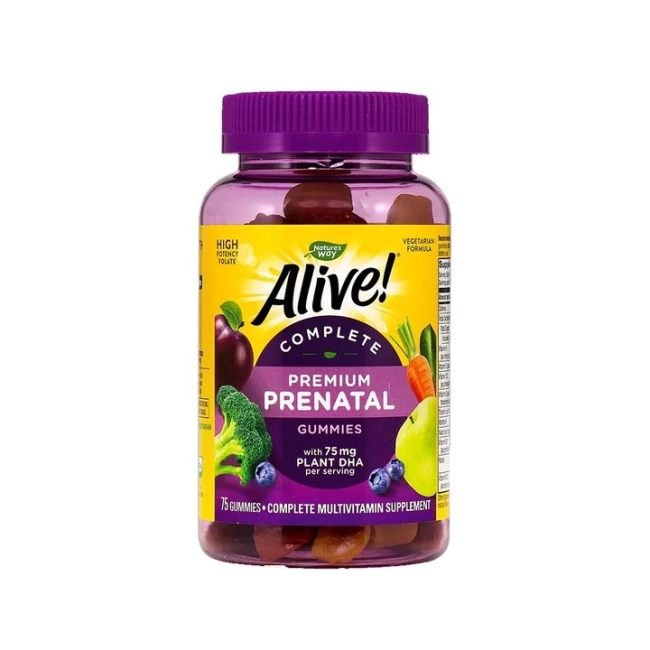 Nature's Way Alive Мултивитамини за бременни Алайв с растителна DHA - Alive! Premium Prenatal Multivitamin Gummies, 75 желирани таблетки