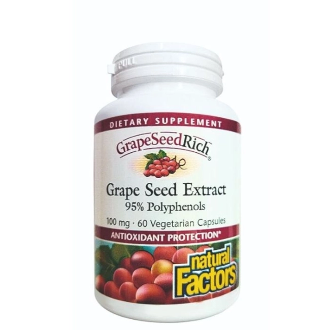 Natural Factors Антиоксидант - Гроздово семе GrapeSeedRich, 100 mg х 60 V капсули
