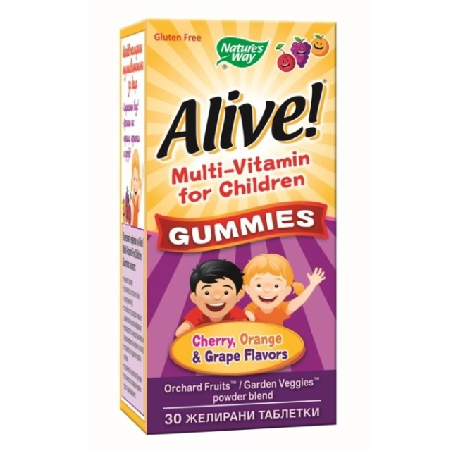 Мултивитамини за деца Алайв - Alive! Multi-Vitamin for Children Gummies, 30 желирани таблетки