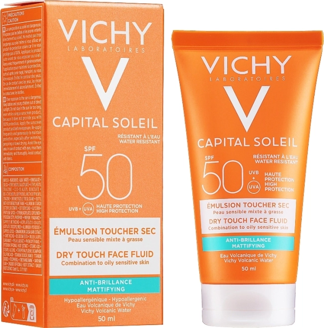 Vichy Capital Soleil Dry Touch Матиращ флуид за лице за смесена кожа SPF50 50 мл