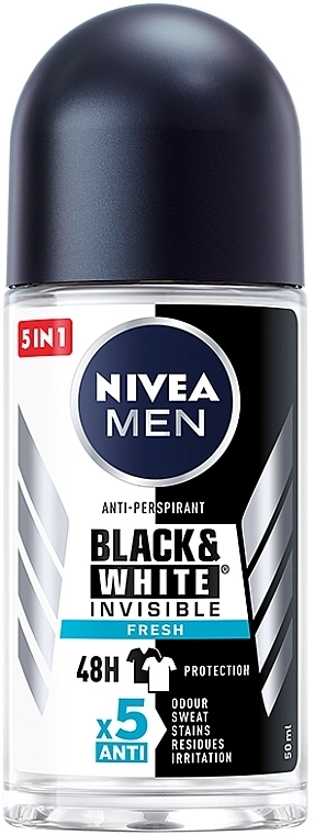 NIVEA Men Black & White Invisible Fresh Дезодорант рол- он против изпотяване за мъже 50 мл