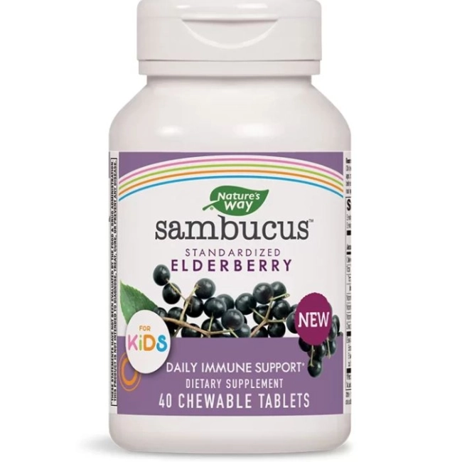 Nature’s Way Самбукус за деца с черен бъз, цинк, витамини А, С & В6 - Sambucus for Kids Chewable, 40 дъвчащи таблетки