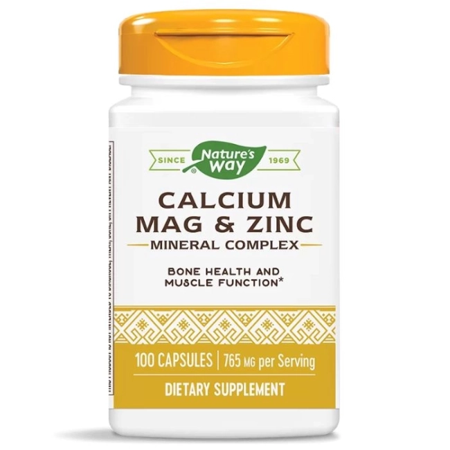 Nature’s Way Калций, магнезий и цинк - минерален комплекс - За здравето на костите и мускулите, 100 капсули