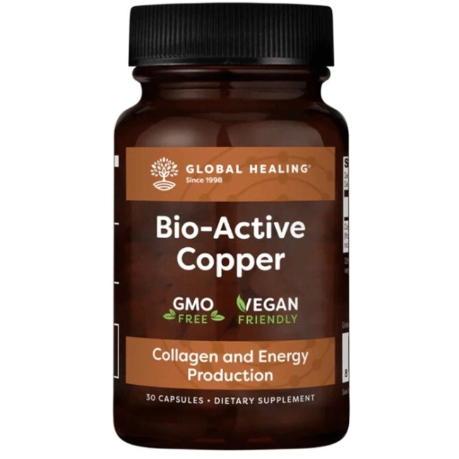 Global Healing Енергия, тонус и антиейджинг грижа за косата и кожата - Мед (медно-никотинова киселина) - Bio-Acitve-Copper, 30 капсули