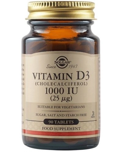 Solgar Vitamin D3 Витамин D3 за здрава костна система 1000IU 90 таблетки