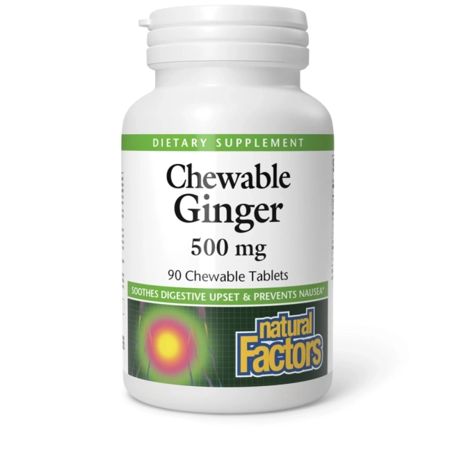 Natural Factors Ginger Chewable/ Джинджифил 500 mg х 90 дъвчащи таблетки