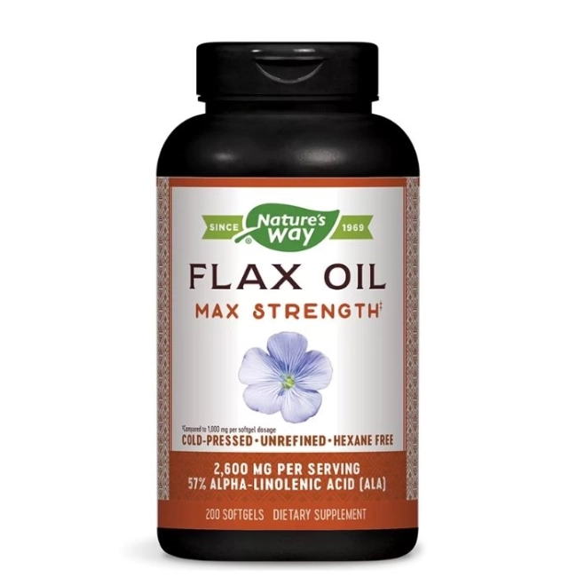 Nature’s Way Ленено масло – висока концентрация, максимум сила - Flax Oil Max Strength 57% ALA, 1300 mg, 200 софтгел капсули