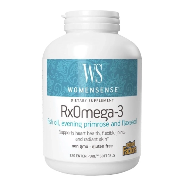 Natural Factors Рибено масло, вечерна иглика и ленено семе WomenSense Rx Omega-3 - Женско здраве, 120 софтгел капсули