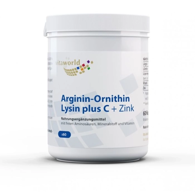 Vita World Arginin-Ornithin-Lysin + C + Zink / Аргинин-Орнитин-Лизин + Витамин C + Цинк, 60 капсули
