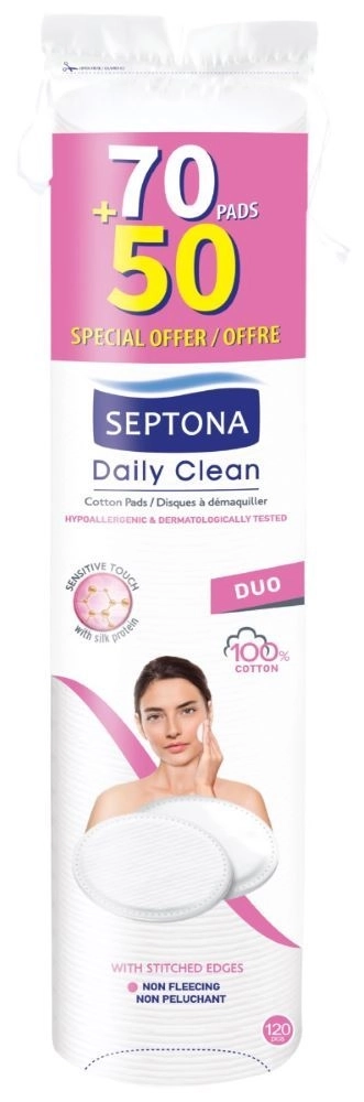 Septona Daily Clean Двулицеви тампони с копринени протеини за почистване на грим 70+50 бр