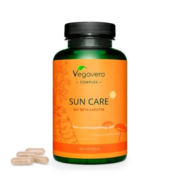 Vegavero Sun Care Формула за равномерен тен с бета каротин - За кадифена, подхранена и здрава кожа, 180 капсули