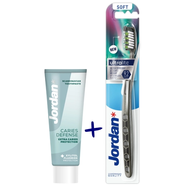 Jordan Комплект Ultralite Четка за зъби Soft+Caries Defense Паста за зъби 75 мл