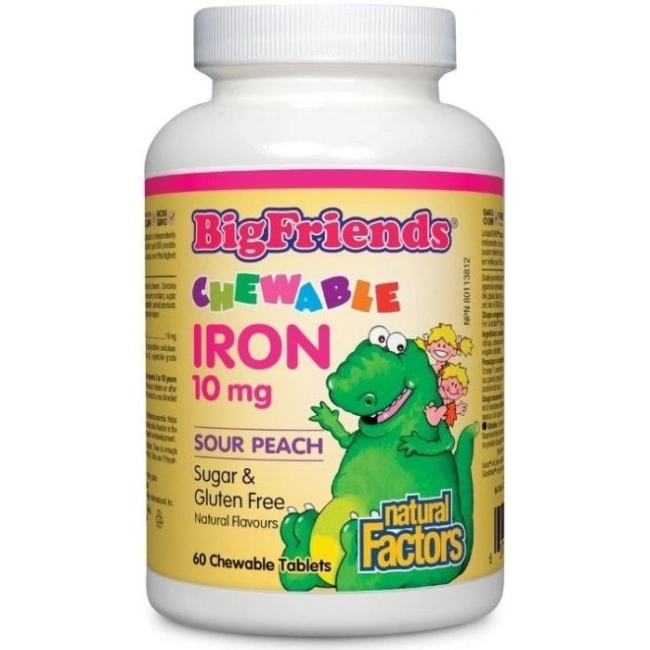 Natural Factors Желязо за деца - Big Friends®, 10 mg, 60 дъвчащи таблетки, с вкус на праскова