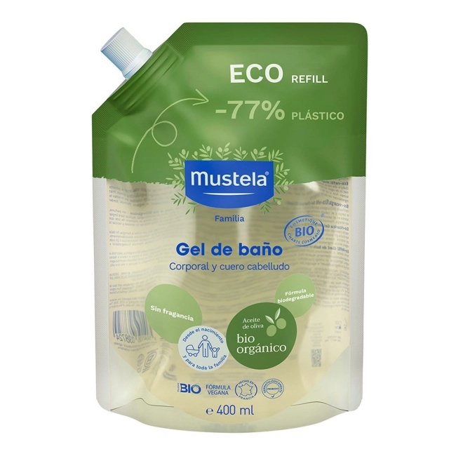 Почистващ гел за тяло и коса, без аромат Mustela Bio Organic Cleansing Gel (пълнител) 400мл