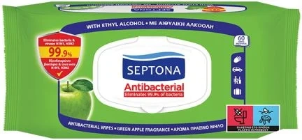 SEPTONA GREEN APPLE - АНТИБАКТЕРИАЛНИ КЪРПИ 60БР.