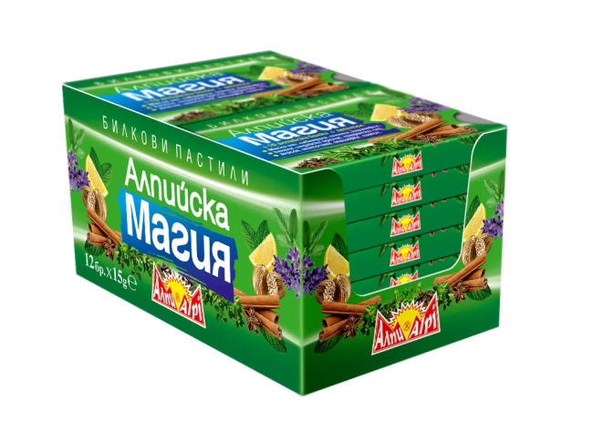 БОНБОНИ АЛПИ ПАСТИЛИ АЛПИЙСКА МАГИЯ Х 12БР. КУТИЯ