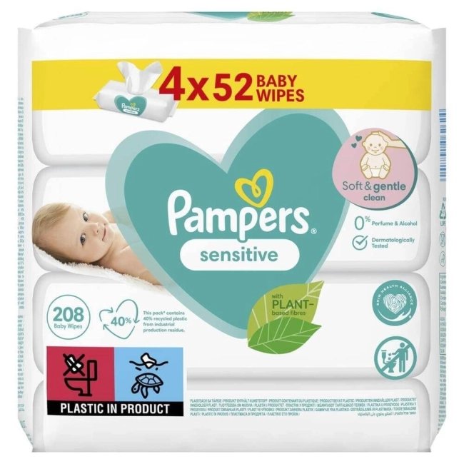 Pampers Sensitive Бебешки мокри кърпички 4x52 броя