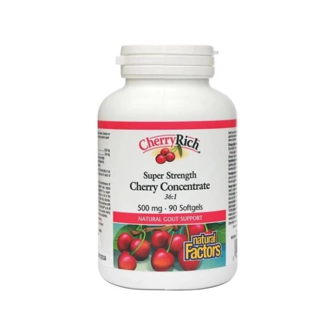 Natural Factors При подагра - Череша супер концентрат - CherryRich™ 500 mg, 90 софтгел капсули