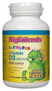 Natural Factors Vitamin D3 Big Friends®/ Витамин D3 за деца 400 IU х 250 дъвчащи таблетки с вкус горски плодове