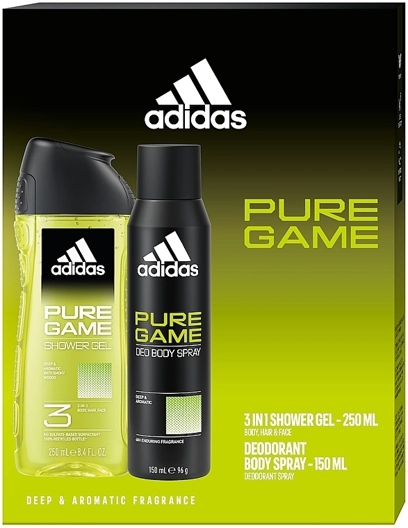 Adidas Pure Game Подаръчен комплект за мъже Дезодорант 150мл+250мл 3 в 1 душ гел