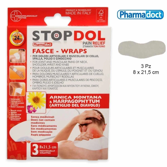 STOPDOL Pain Relief Пластир за болки във врата с арника, дяволски нокът и върба x3 броя, размер 8 x 21.5 см