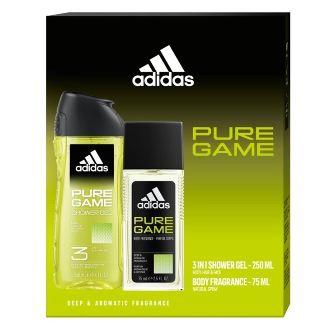 Adidas Pure Game Подаръчен комплект за мъже Део 75мл+250мл 3 в 1 душ гел