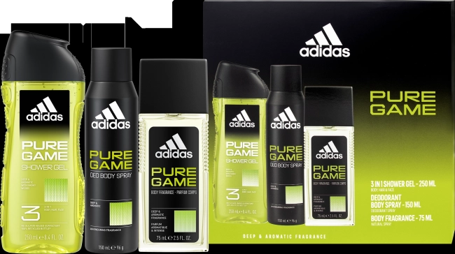 Adidas Pure Game Подаръчен комплект за мъже Дезодорант 150мл+75мл Део+250мл душ гел 3в1